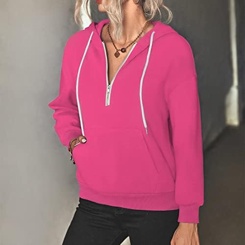 רוכסן סוודר נים לנשים מקרית מוצק צבע ארוך שרוול ספורט סלעית סווטשירט מזדמן כיס חולצות חולצה