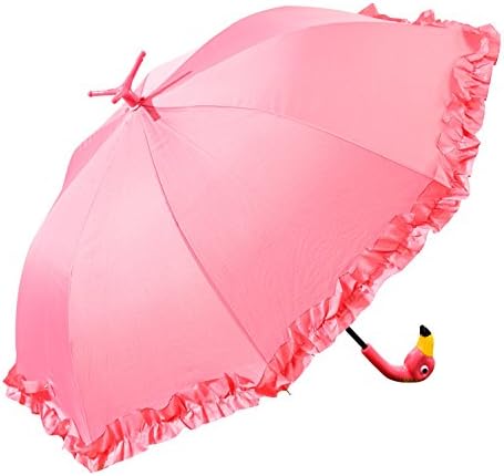 מתנה ורוד פלמינגו בגודל מלא עומד שמשייה מטרייה לגשם של ברק