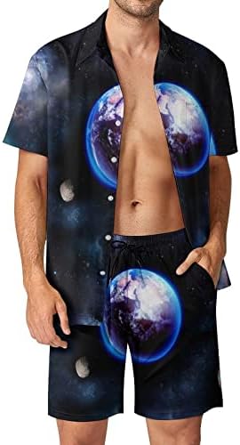 WeedKeycat אסטרולוגיה אסטרונומיה תלבושות חוף לגברים 2 חלקים כפתור הוואי מטה חולצה קצרה שרוול ומכנסיים קצרים