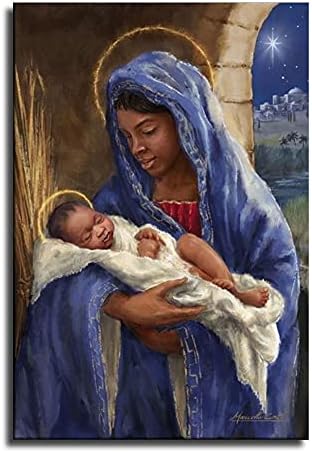 אפרו -אמריקאית שחורה מריה המדונה והילד שלנו התינוק ישו קיר קיר קיר פוסטר תמונה הדפסת חדר בית עיצוב