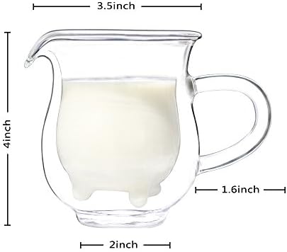 Lohome Handcraft כוס זכוכית בורוסיליקט כוס עגל חמוד יצירתי וחצי שקוף עמיד חום עמיד חום כפול כוס חלב כוס חלב