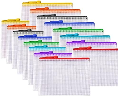 16 יחידות פלסטיק מעטפות פולי רוכסן מעטפות קבצי רוכסן תיקיות, 4 גודל, 8 צבעים, משרד בית ספר בית נסיעות קוסמטי