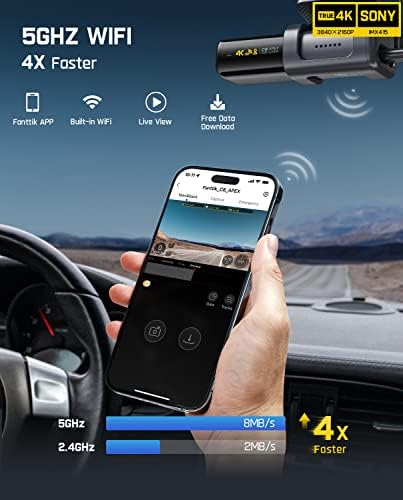 יום פנטטיק-C8 Apex Dash Cam, True 4K UHD Dash מצלמה למכוניות, ראיית Night Super, EMMC מובנה 128 גרם, אפליקציה