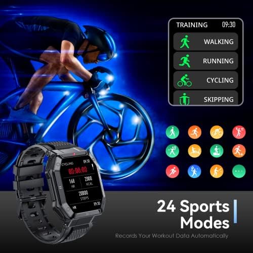 שעון חכם צבאי Xaxre לגברים 1.85 אינץ 'ספורט טקטי חכם Smartwatch IP67 אטום למים כושר מחוספס גשש