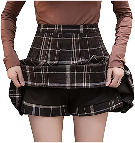 נשים בנות חצאית קו פרוותי קפלים צמר מיני חצאית משובץ קפלים גבוהה מותן בית ספר אחיד קו קפלים חצאית