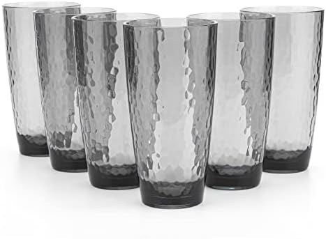 קוקסין-קרלו מרוקע 26-אונקיה פלסטיק כוס אקריליק משקפיים, סט של 6 עשן אפור