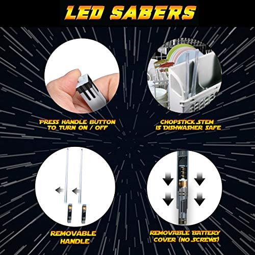 מקלות אכילה של Lightsaber Light Up - LED זוהר מקלות קוצץ סאבר אור - סאשי סושי לשימוש חוזר SABERS SABSTICK