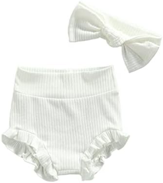 Goocheer 2 pcs יילוד תינוקת תינוקת תינוקת סולידית פרוסה קצרים מכנסיים +סרט בגיסה בסיסי מכנסיים