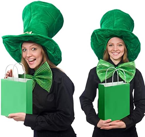 50 יחידות שקיות מתנה ירוקות 6 איקס 8.2 איקס 3.1 אינץ ' שקיות נייר ירוקות בינוניות עם ידיות שקיות קניות נייר