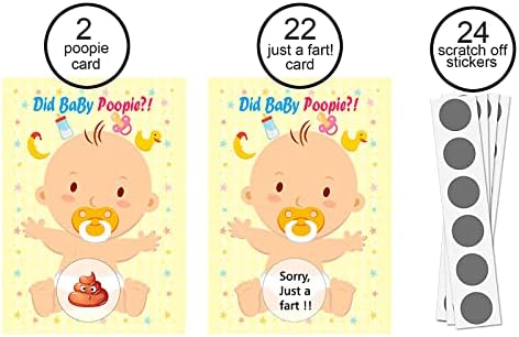 משחקי מקלחת לתינוקות Naokboee 24 כרטיסי הגרלה, חיתול מלוכלך משחקי משחקי, קישוטים למקלחת לתינוקות, לבנים