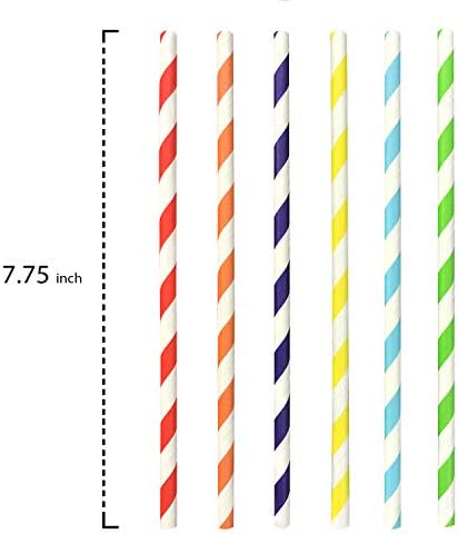 יסודות מסיבת אקו יסודות מתכלה קשת פסים נייר שתיית קשיות, 7.75, 6 צבעים
