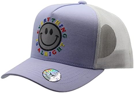 מוקה סמיילי פנים כובע משאית בגדי רחוב וינטג ' 5-פאנל כובע משאית חיוך פנים רקמה רשת גב כובע סנאפבק כובע