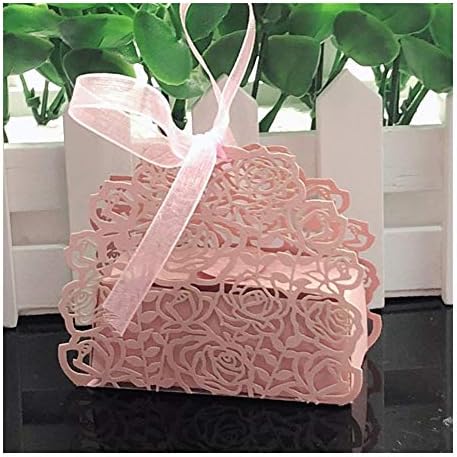 AOSUAI 10 יחידות לייזר בצורת פרח צורת פרח חותכים קופסאות מתנה עגלה חלולה קופסאות ממתקים עם סרט מקלחת תינוקת