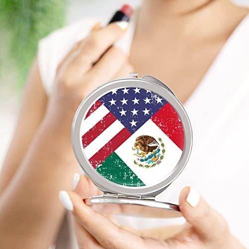 בציר ארהב מקסיקו דגל קומפקטי מראה עגול איפור מתכת כיס מראה נייד מתקפל דו צדדי עם 2 פי 1