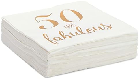 מארז 50 מפיות לבנות ליום הולדת 50, נייר זהב 50 וציוד למסיבות נהדר