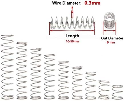 קפיץ חומרה לחץ קפיץ קפיץ דחיסת חוט קפיץ קטן קוטר 0. 3 ממ קוטר חיצוני 6 ממ אורך לחץ 10 ממ- 50 ממ 304 קפיץ