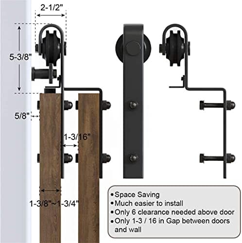 WSSBK הזזה מזזה עץ עץ כפול חומרה דלת כפולה 4-9.6 רגל גלילים שחורים לדלת אסם הזזה פנים