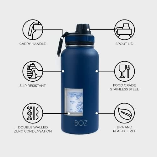 בקבוק מים נירוסטה בוז XL פה רחב, ללא BPA, מבודד קיר כפול ואקום