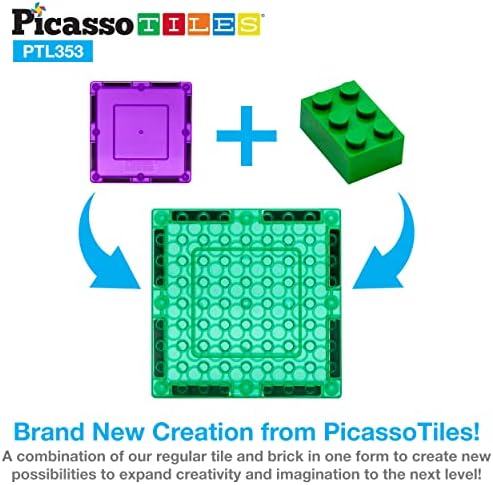 Picassotiles 300pc אריחי מגנט + לבנים מגנטיות ואריחים משולבים, אריחי בניין מגנטיים של בונה מאסטר w/