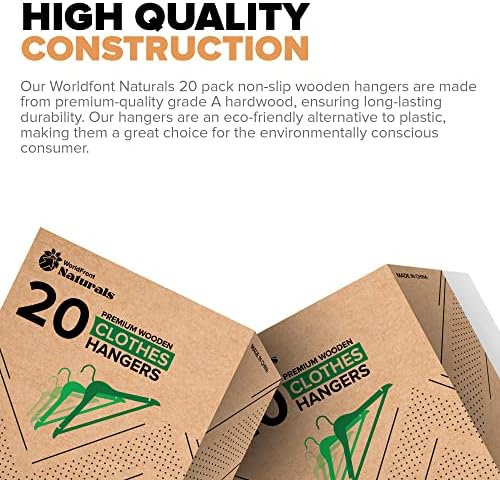 Naturals Naturals 20 חבילה מלבי עץ ללא החלקה- קולב מעיל חליפת עץ במבוק עמיד עם 360 וו מסתובב וחריצים למקטורן,