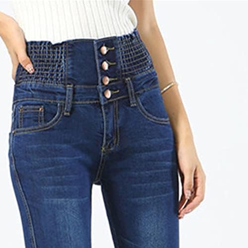 נשים גבוהה מותן גמישות ג 'ינס ישר רגל סקיני עיפרון חותלות ג' ינס מכנסיים למתוח רזה בכושר לשטוף