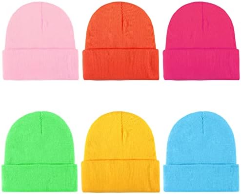 Homiton 6 חבילה כובע כפה סרוג צבע חם מכסה גולגולת חמה צבע סוכריות למבוגרים בני נוער