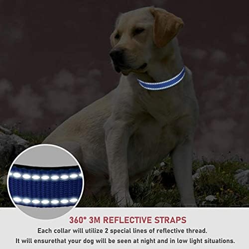 צווארון כלבים רפלקטיבי עם אבזם צווארוני ניילון בטיחותיים מתכווננים לכלבים גדולים בינוניים, כחולים כהים