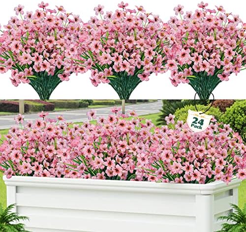 24 יחידות פרחים מלאכותיים עבור חיצוני, פלסטיק פרחי קישוט, עמיד פו פרחי שיחים, צמחים מלאכותיים עבור מקורה