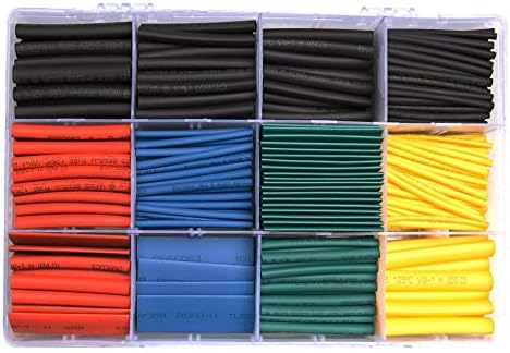 600 יח 'צינורות מכווץ חום 2: 1 שרוול חוט עטיפת כבל חוט חשמלי מגוונים 5 צבעים 8 גדלים בקופסת פלסטיק