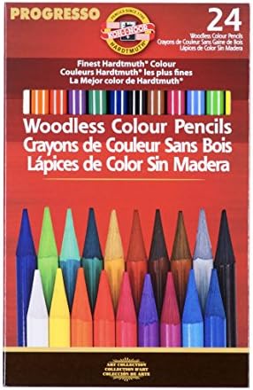 קו-אני-נור פרוגרסו ללא עץ צבעוני 24-עיפרון סט, מגוון עפרונות צבעוניים