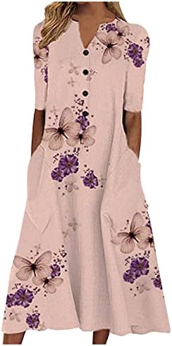נשים של פרפר פרחוני הדפסת צווארון קפלים שמלה מזדמן אופנה חצי שרוול זורם שמלות לנשים2023