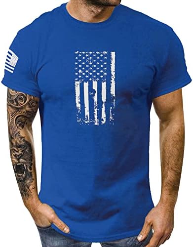 חולצת טריקו פטריוטית של גברים צוואר שרוולים קצרים במצוקה דגל אמריקאי מודפס חולצות חולצות חולצות יבש