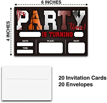 Detiho 4 x 6 נושא ספורט כרטיסי הזמנה למסיבת יום הולדת עם מעטפות - זה זמן המסיבה - כדורגל כדורגל