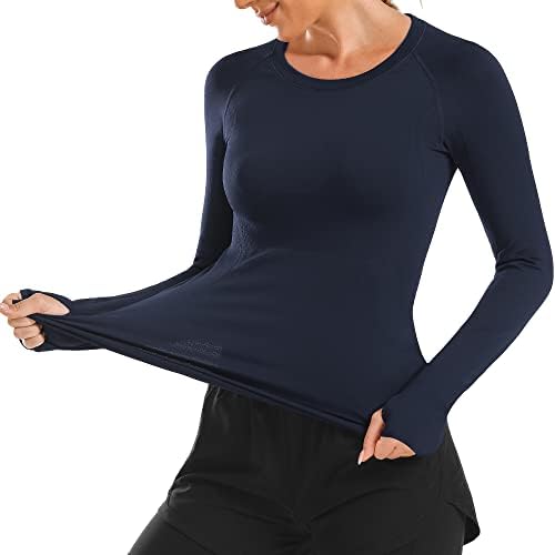 סטל נשים אימון חולצות חלקה ארוך שרוול יוגה חולצות עם אגודל חורים עבור ספורט ריצה לנשימה ספורט