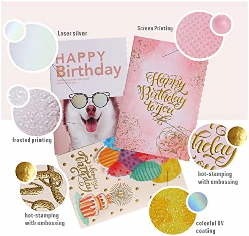 מגוון כרטיסי יום הולדת של מלאך שמחה, 24 קלפים עם מעטפות, כרטיסי יום הולדת שמח פרימיום עם הודעה קצרה