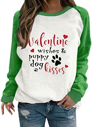 ולנטיין מאחל נשיקות כלב גור לנשים חולצה חולצה חולצה שוררת שרוול ארוך חולצה חולצת צוואר צווארון סוודר.