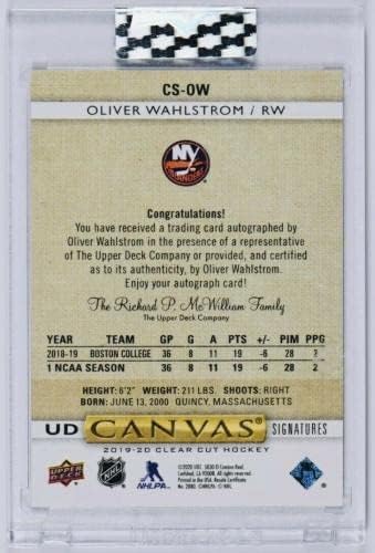 Oliver Wahlstrom 2019-20 חתימות קנבס ברורות חתוכות טירון דיו אדום אוטומטי 11/26 - Art NHL עם חתימה