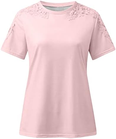 צמרות קיץ לנשים 2023 חולצת טריקו פרחונית מזדמנת תחרה פרחונית חלולה החולצה חולצות שרוול קצר חול חולצות אופנה
