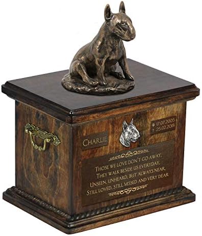 בול טרייר יושב 2, כד עבור כלב אפר זיכרון עם פסל, לחיות מחמד של שם וציטוט-ארטדוג אישית