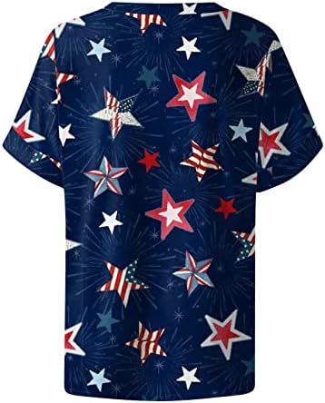 Zefotim 4 ביולי חולצות נשים 2023 שרוול קצר נגד צוואר אופנה קיץ אופנה דגל אמריקאי מזדמן חולצות חולצות