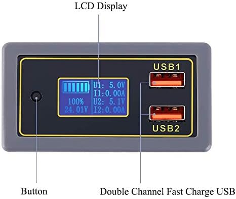 TAIDACENT 12V 24V LCD תצוגת LCD דיגיטלית USB קיבולת סוללה בודק צג מתח זרם אחוז זרם סוללה בודק כפול 5V USB פלט