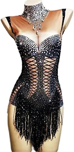 שמלות ללא שרוולים נשים גוף גוף מועדון לילה די ג'יי זינגר תלבושות ריקוד שחור נוצץ סרבלים סרבלים.
