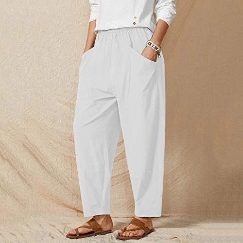קיץ מזדמן כותנה פשתן מכנסיים לנשים בבאגי רחב רגל מכנסיים גבוהה מותן חוף מכנסיים עם כיסים נוחות