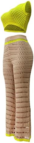 Pulkritu מצולע תלבושות סט של 2 חלקים לנשים - גופייה וטלאים מכנסי רגל רחבים ישר תואמים אימונית סט חוף