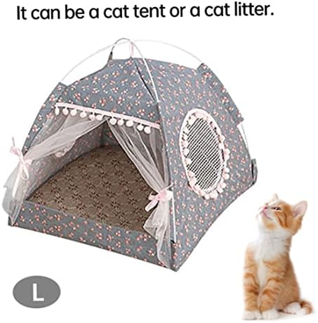 אוהל נסיכת חתולים, בית חתלתול מודפס פרחוני עם וילון תחרה ונשימה וילון דלת, מערה בית כלבים ניידת, מיטת