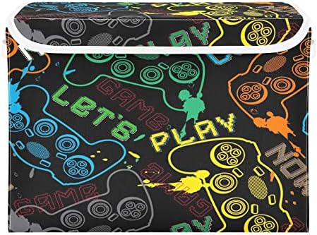 Krafig Doodle צבעוני ג'ויסטיק קופסת אחסון מתקפלת מארגן קובייה גדול פחים סלי מכולות עם ידיות מכסים לארגון ארונות,