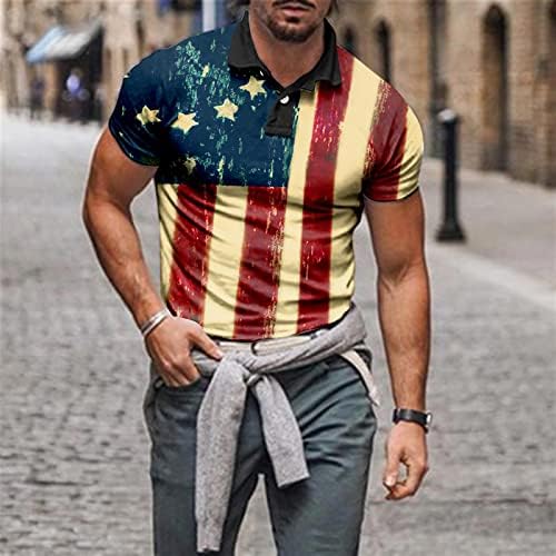 חולצות פולו פטריוטיות של XXBR לגברים, 4 ביולי הדפס דגל אמריקה דפוס קיץ חייל קיץ שרוול קצר חולצות גולף