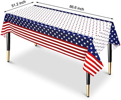 חבילה HHLCWA 3 4 ביולי שולחן שולחן, כיסוי שולחן דגל אמריקאי פלסטיק לקישוטים למסיבות זיכרון ליום העצמאות,
