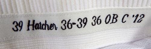 2012 מיאמי מרלינס כריס האטצ'ר 39 משחק משומש למכנסיים לבנים 36-39-36 DP24414-משחק משמש מכנסי MLB