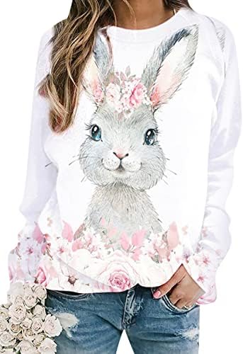 ימינג נשים ארנבות פסחא מודפסות סווטשירט מודפס צוואר צוואר שרוול ארוך שרוול ארוך מצחיק חולצה חולצה חולצה